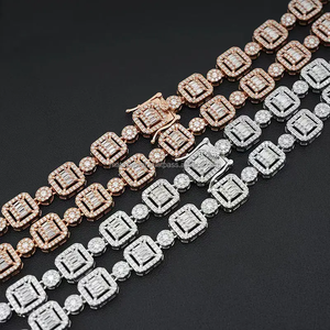 Bijoux hip-hop européens et américains Collier de tennis rond carré en argent sterling 925 plaqué or 18 carats avec Cz - Product Image 4