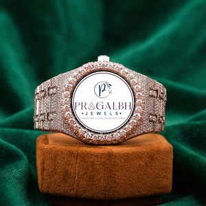 นาฬิกา Pragalbh Jewels ประดับเพชรหรูหราเต็มหน้าปัด ดีไซน์ทรงกลม ระบบควอตซ์ ตัวเรือนสแตนเลสสำหรับผู้ชาย - Product Image 6