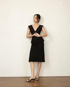 Wholesale Women's Sheer Mesh <b>Batwing</b> <b>Top</b> and A-Line Midi Skirt Set ET3387 - Product Image 2