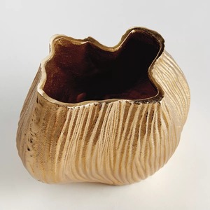 Elevated Bloom Modern Bronze Tabletop <b>Vase</b> Handmade With Ribbed Texture <b>Gold</b> Finish Decorative Art Piece - Product Image 2