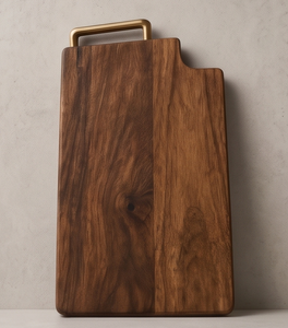 Planche de service moderne en bois de manguier avec poignée en laiton de luxe et plateau de service en métal - Product Image 5