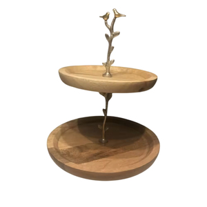 3 <b>Tier</b> Wooden <b>Cake</b> Stand With Gold Branch Stem Elegant Handcarved Acacia Wood Tiered Serving Tray For Wedding And High Tea Decor - Product Image 6