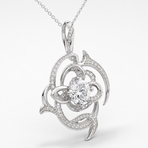 สร้อยคอจี้เพชรทรงกลมประดับลายดอกไม้ทองคำขาว 18K เพชรเพาะเลี้ยงทรงกลมตรงกลาง ประดับเพชรแบบพาเว่ รับรองโดย IGI หรูหรา - Product Image 3