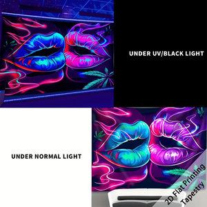 Arazzo Hippie Retrò di Grandi Dimensioni - 1 pz Arazzo Fluorescente Beige Creativo Estetico con Luce Nera UV - Product Image 2