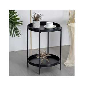 Round Wooden Nesting Side <b>Tables</b> Black Metal Frame Minimalist Modern Handcrafted Eco Friendly Living Room Bedroom Furniture - Product Image 2