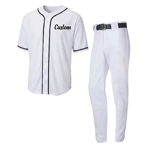 Conjunto de uniforme de béisbol personalizado para hombre, camiseta blanca de manga corta y pantalón con ribete negro, conjunto de ropa deportiva de poliéster para softbol. - Product Image 1