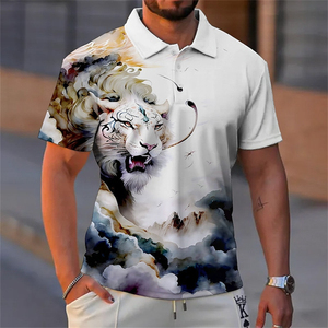 Camiseta de Manga Corta con Estampado 3D de León, Personalizada por Sublimación, Estilo Casual para Uso Diario, con Solapa, Diseño de Bestia Feroz, en Poliéster para Hombre - Product Image 4