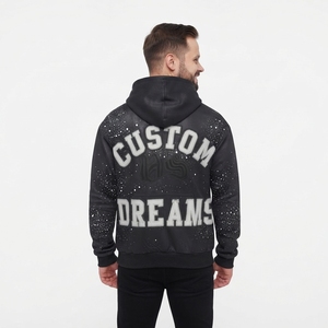 Sudadera con capucha de punto extragrande negra para hombre, con cremallera frontal, estampado de letras, puntos brillantes, cortavientos, estilo Hip Hop Streetwear - Product Image 2