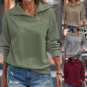 Sudadera con capucha y cremallera para mujer, de color liso, informal, de manga larga, de punto de algodón, transpirable, para otoño, de corte regular - Product Image 3