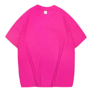 Blank 100% Cotton Rhine stone Tshirt Custom <b>Logo</b> Oversize Cotton T Shirt for Man Oversized Crew Neck Blank Tee - Product Image 4