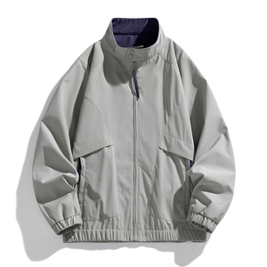 Chaqueta Bomber Negra para Hombre, Cuello Alto, Cierre de Cremallera, Resistente al Viento, Color Sólido, Exterior de Poliéster, Corte Regular, Estilo Casual, para Otoño - Product Image 2