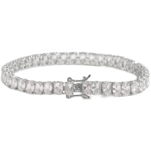 Bracelet tennis en moissanite couleur or blanc, coupe ovale, bijou fantaisie, cadeau pour femme - Product Image 1