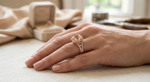 Bague de fiançailles élégante en Morganite naturelle, taille coussin, en argent sterling 925 plaqué or rose, sertie griffes - Product Image 4