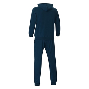 Men's Navy Blue <b>Hooded</b> Printed Fleece Tracksuit Full <b>Zip</b> Casual Wear Side Pockets Regular Fit Winter Style Solid Color 100% - Product Image 2