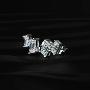 Double <b>Emerald</b> Cut Lab Grown Diamond Stud <b>Earrings</b> Simple & Classic Design Diamond <b>Earrings</b> Fine Ear Diamond Jewelry for Sale - Product Image 5