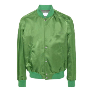 Blouson bomber en satin vert pour homme, coupe classique, couleur unie, col rabattu, fermeture boutonnée, style décontracté d'automne - Product Image 6