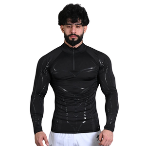 Custom Mens <b>Black</b> Graphic Quarter Zip <b>Long</b> <b>Sleeve</b> Compression Shirt Slim <b>Gym</b> Training <b>Top</b> Athletic Sportswear Fitness Base Layer - Product Image 1