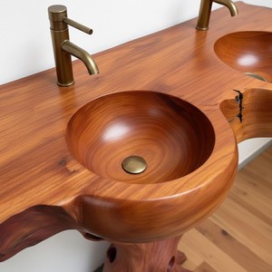Bathroom vanity sink with live edge wood shelf double vessel sink for powder room Solid wood bathroom vanity handmade reclaimed - Product Image 3