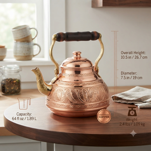 Bouilloire à thé en cuivre gravée artisanale, théière vintage avec poignée en bois, chauffe-eau pour cuisinière, pot à café, ustensiles de cuisine - Product Image 4