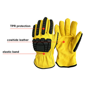 Gants de sécurité anti-choc en Kevlar à points, les plus vendus, en cuir de chèvre/vache, avec protection TPR jaune, pour mécaniciens - Product Image 1