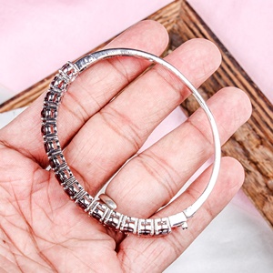 Wholesale 925 Sterling <b>Silver</b> Natural Oval Garnet Prong Set Hinged Bangle <b>Bracelet</b> Memoria Jewels - Product Image 4