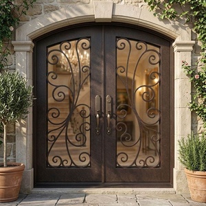 Puerta principal de hierro forjado estilo real – Diseño moderno, revestimiento resistente al agua y al óxido, fácil de montar, apta para uso en exteriores - Product Image 2