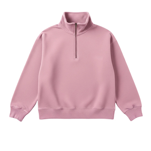 Conjunto de Sudadera Rosa de Media Cremallera para Mujer, Manga Larga, Color Sólido, Casual, Holgado, con Pantalones Cortos, Estilo Primavera, 100% Algodón Transpirable - Product Image 3