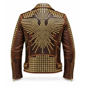 Chaqueta de Cuero para Hombre, Estilo Motero, Color Bronceado, con Ribete Rojo y Estilo Vintage Desgastado, Calidad Premium, Elegante, Duradera, Cómoda, con Cierre - Product Image 2