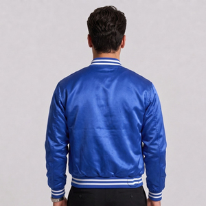 Veste de baseball en satin bleu pour homme avec lettre Q brodée, style preppy, vêtement d'automne - Product Image 2