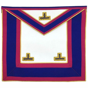 Tablier maçonnique brodé, bordure blanche et bleue, emblème croix dorée, franges carrées, insignes maçonniques - Product Image 6