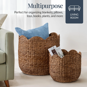 Artex HaiNam Natural Water Hyacinth Storage Baskets Set <b>Rustic</b> Style Multi-Purpose Neatening Organizers Eco-Friendly Living Room - Product Image 2