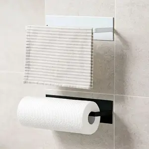 Gantungan handuk kertas baja karbon, aksesori kamar mandi dapur, Gantungan kertas rumah tangga, rak penyimpanan terpasang di dinding tanpa lubang 1 buah
