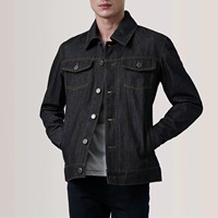 Veste en jean selvedge noire pour homme 100 % coton avec surpiqûres contrastantes jaunes, style camionneur, boutonnée, vente en gros OEM