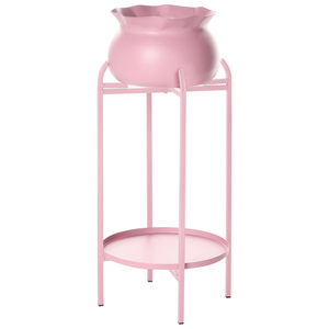 Pot de fleurs moderne en métal rose poudré avec pot décoratif et plateau de rangement rond pour plantes d'intérieur, salon - Product Image 4