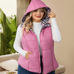 Nuevo Diseño, Chaleco Largo Acolchado sin Mangas para Mujer, Color Sólido, con Capucha, Chaleco Acolchado de Algodón sin Mangas para Mujer - Product Image 3