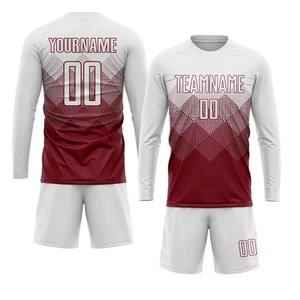 ชุดยูนิฟอร์มฟุตบอลพิมพ์ลายดิจิทัลตามสั่ง เสื้อแขนสั้นสีขาวแดงเลือดหมูสำหรับผู้ชาย พิมพ์ชื่อทีม ระบายเหงื่อได้ดี บริการ OEM - Product Image 4