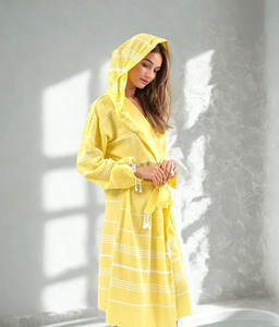 Hot Selling <b>Bathrobes</b> Simple Design <b>Bathrobe</b> <b>Hood</b> Hotel Handwoven Striped Custom Hammam <b>Bathrobe</b> for Unisex - Product Image 5