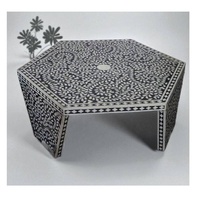 Haute qualité motif floral incrustation d'os Table forme hexagonale pour salon couloir décor à la maison meubles en os au prix de gros