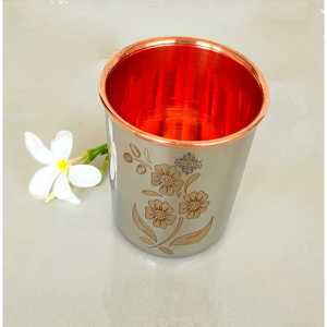 Gobelet à boire en cuivre finition argentée avec gravure florale, tasse en métal faite à la main pour l'eau, le jus, la maison, la restauration, les hôtels, les cadeaux - Product Image 4