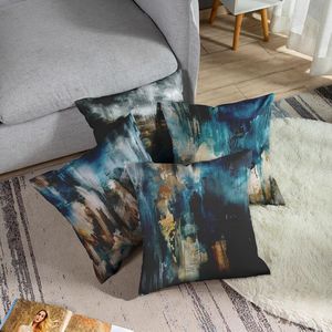 Juego de 4 Fundas de Almohada Decorativas Modernas con Pintura Abstracta Retro en Turquesa, Verde Azulado, Negro y Marrón para Decoración del Hogar - Product Image 2