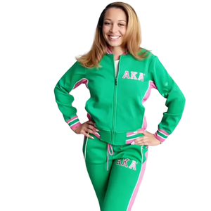 AKA <b>Green</b> Air Tech Fleece Warm Up Jacket <b>Green</b> Pink Full Zip Athletic Track Jacket Women's Sportswear - Product Image 3