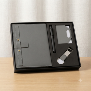 Set de Regalo Corporativo Premium Aurelux con Cuaderno Profesional de Tapa Dura Gris (192 Páginas) y Elegante Bolígrafo de Metal Negro - Product Image 5
