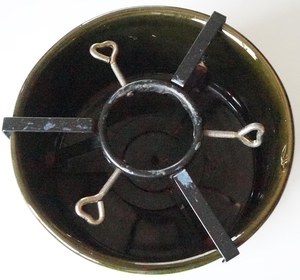 Green medium size Christmas <b>tree</b> <b>stand</b> / planter. Waku West Germany. Metal holder. Vintage mid century pottery. Original - Product Image 5