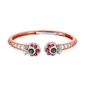 Elegant 14K Rose Gold Floral Lab Grown Diamond Open Cuff <b>Bangle</b> <b>Bracelet</b> - Product Image 2