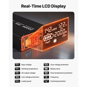 Inverter a Onda Pura da 2000W con Display LCD e Commutazione Automatica, Sistema di Backup a Batteria per Pompe Solari - Product Image 6