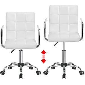 Silla Ejecutiva Giratoria Moderna de Cuero Sintético Blanco con Ruedas - Product Image 4
