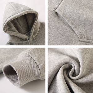 Sweat-shirt à capuche noir pour femme, 100% coton, tricoté, pull-over, vêtement d'automne, couleur unie, coupe classique avec poches - Product Image 5