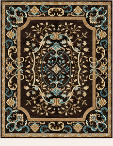 Elegant Botanical Motif <b>Rug</b> Turquoise Brown Traditional Carpet Custom Design and Color Hand Tufted with <b>Non</b> <b>Slip</b> Carpets - Product Image 1