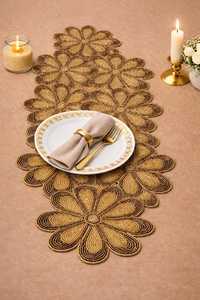 Gold Beaded <b>Table</b> <b>Runner</b>, Floral <b>Dining</b> <b>Table</b> <b>Runner</b>, Luxury Handmade <b>Table</b> <b>Runner</b>, Elegant <b>Table</b> Decor, Wedding Centerpie - Product Image 4