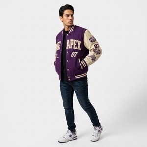 Purple <b>Racing</b> letterman <b>Jacket</b> Custom Leather Sleeve Embroidered Bomber Streetwear Motorsport Letterman <b>Jacket</b> - Product Image 1
